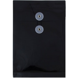 JAM Paper® Open-End Plastic Envelopes, 6 1/4" x 9 1/4", Button &amp; String Closure, Black, Pack Of 12