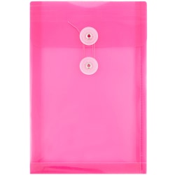 JAM Paper® Open-End Plastic Envelopes, 6 1/4" x 9 1/4", Button &amp; String, Fuchsia Pink, Pack Of 12