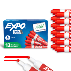 EXPO® Low-Odor Dry-Erase Markers, Chisel Point, Red, Pack Of 12