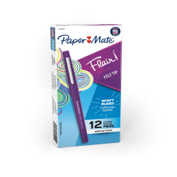 Paper Mate® Flair® Porous-Point Pens, Medium Point, 0.7 mm, Purple Barrel, Purple Ink, Pack Of 12