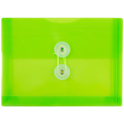 JAM Paper® Index Booklet Plastic Envelopes, 5 1/2&quot; x 7 1/2&quot;, Button &amp; String Closure, Lime Green, Pack Of 12