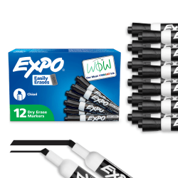 EXPO® Low-Odor Dry-Erase Markers, Chisel Tip, Black, Pack Of 12