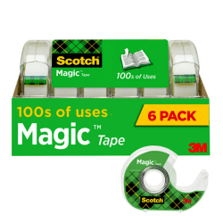 Scotch® Magic&trade; Tape, Invisible, 3/4 in. x 650 in., 6 Tape Rolls with Dispensers, Clear, Back to School Supplies and College Essentials for Students and Teachers