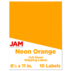 JAM Paper® Full-Page Mailing And Shipping Labels, Rectangle, 8 1/2" x 11", Neon Orange, Pack Of 10