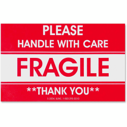 Tatco Fragilehandle With Care Shipping Label Rectangle 3 X 5 Redwhite Roll Of 500 Office Depot