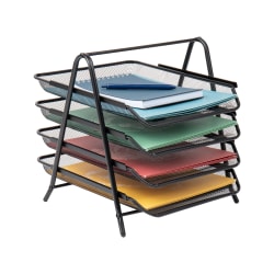 Mind Reader Steel Mesh Paper Tray Desk Organizer, 4 Tiers, Black
