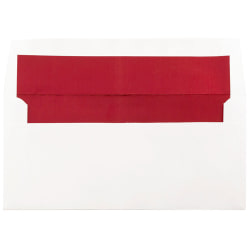 JAM Paper® Foil-Lined Envelopes, 3 7/8" x 8 1/8", Gummed Seal, White with Red Lining, Pack Of 25