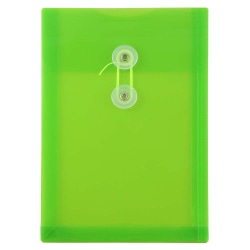 JAM Paper® Open-End Plastic Envelopes, 6 1/4&quot; x 9 1/4&quot;, Button &amp; String Closure, Lime Green, Pack Of 12