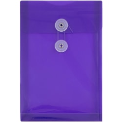 JAM Paper® Open-End Plastic Envelopes, 6 1/4" x 9 1/4", Button &amp; String Closure, Purple, Pack Of 12