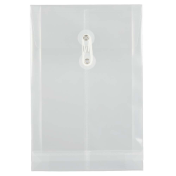 JAM Paper® Open-End Plastic Envelopes, 6 1/4" x 9 1/4", Button &amp; String Closure, Clear, Pack Of 12