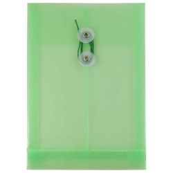 JAM Paper® Open-End Plastic Envelopes, 6 1/4" x 9 1/4", Button &amp; String Closure, Classic Lime Green, Pack Of 12