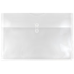 JAM Paper® Plastic Booklet Envelopes, 12" x 18", Button &amp; String, Clear, Pack Of 12