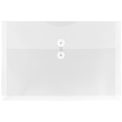 JAM Paper® Plastic Booklet Envelopes, Legal-Size, 9 3/4&quot; x 14 1/2&quot;, Button &amp; String, Clear, Pack Of 12