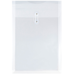 JAM Paper® Open-End Plastic Envelopes, Legal-Size, 9 3/4&quot; x 14 1/2&quot;, Button &amp; String Closure, Clear, Pack Of 12