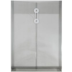 JAM Paper® Open-End Plastic Envelopes, Legal-Size, 9 3/4" x 14 1/2", Button &amp; String Closure, Smoke Gray, Pack Of 12