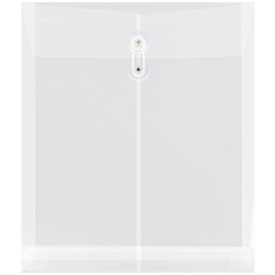 JAM Paper® Open-End Plastic Envelopes, Letter-Size, 9 3/4&quot; x 11 3/4&quot;, Button &amp; String Closure, Clear, Pack Of 12