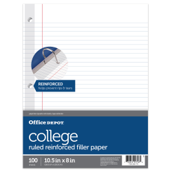 Office Depot Brand Reinforced Filler Paper 8 X 10 12 College Ruled White Pack Of 100 Office Depot
