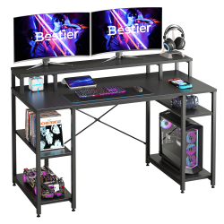 Bestier 56&quot;W Student Desk With Monitor Stand &amp; Storage Shelf, Black Carbon Fiber
