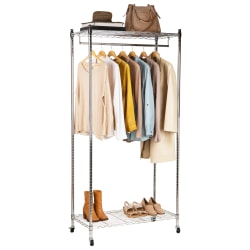Mind Reader Heavy Duty Rolling Garment Rack With Adjustable Bar, 73-1/4”H x 17-3/4”W x 36”D, Silver