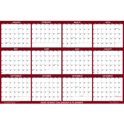 2026 SwiftGlimpse Yearly Erasable Wall Calendar, 36&quot; x 54&quot;, White/Maroon, January To December