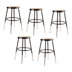 National Public Seating Adjustable Hardboard Stools, 19&quot;- 27&quot;H, Black, Set of 5