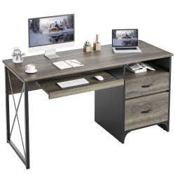 Bestier 56&quot;W Office Desk With Drawers &amp; Tray, Retro Gray Oak Dark