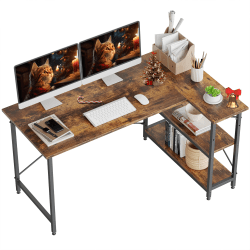 Bestier L-Shaped Corner Desk With Storage Shelf, 48&quot;W, Rustic Brown