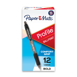 Paper Mate® Profile&trade; Retractable Ballpoint Pens, Bold Point, 1.4 mm, Translucent Black Barrel, Black Ink, Pack Of 12