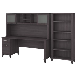 Bush Business Furniture Somerset 72&quot;W Office Computer Desk With Hutch And 5-Shelf Bookcase, Storm Gray, Standard Delivery
