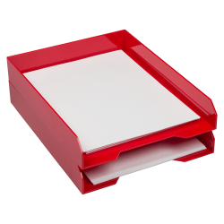 JAM Paper® Stackable Paper Trays, 2&quot;H x 9-3/4&quot;W x 12-1/2&quot;D, Red, Pack Of 2 Trays