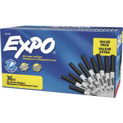 EXPO® Low-Odor Ultra-Fine Tip Dry-Erase Markers, Black, Pack Of 36