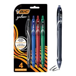 BIC® Gel-ocity Quick-Dry Retractable Gel Pens, Medium Point, 0.7 mm, Assorted Barrel, Assorted Ink, Pack Of 4 Pens