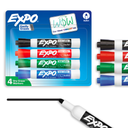 EXPO® Low-Odor Dry-Erase Markers, Bullet Tip, Assorted Ink Colors, Pack Of 4 Markers