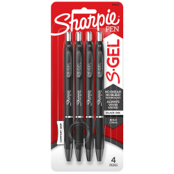 Sharpie® S Gel Pens, Bold Point, 1.0 mm, Black Barrel, Black Ink, Pack Of 4 Pens
