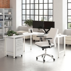 Bush Business Furniture Hustle 72"W L-Shaped Corner Computer Desk with 3 Drawer Mobile File Cabinet, White, Standard Delivery Service, HUS005WH