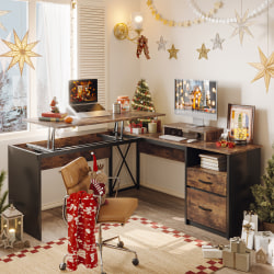 Bestier 56"W Standing Desk With Drawers &amp; Monitor Stand, Rustic Brown