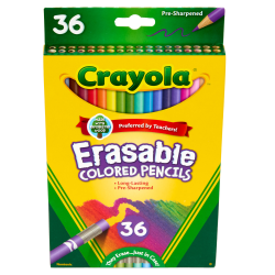 Crayola Erasable Colored Pencils 3 3 Mm Lead Diameter Thick Point Assorted Lead 36 Pack Office Depot