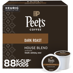 Peet's Coffee House Blend Keurig Single Serve K-Cup Pods, Dark Roast, 88 Count (4 Boxes of 22)