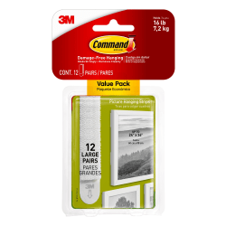 Command® Large Picture Hanging Strips, 12 White Adhesive Strip Pairs (24 Strips), Damage Free Hanging Picture Hangers, No Tools Wall Hanging for Back to School Dorm Organization
