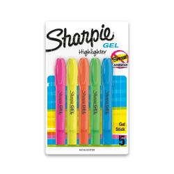 Sharpie® Gel Highlighters, Bullet Tip, Assorted Colors, 5 Count