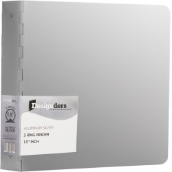 JAM PAPER 3 Ring Aluminum Binder, 1.5 inch, Silver, Sold Individually