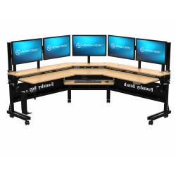 VersaDesk® Foundry Bench® 80&quot;W Electric Height Adjustable Corner Standing Desk Workstation, Black/Bamboo
