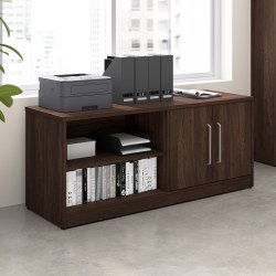 Bush Business Furniture Vista 59"W Low Storage Cabinet with Doors and Shelves, Black Walnut, Standard Delivery