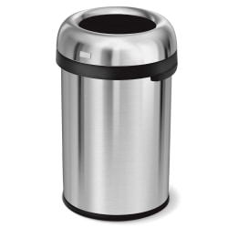 simplehuman® Bullet Round Metal Open Trash Can, 30 Gallons, 32-5/16&quot; x 18-15/16&quot;, Brushed Stainless Steel