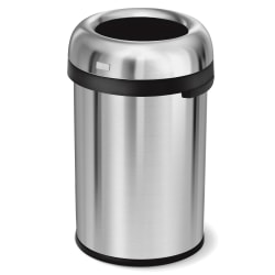 simplehuman Commercial Open Top Trash Can, Bullet Round, 30 Gallons, 32.3" x 18.9", Brushed Heavy-Gauge Stainless Steel