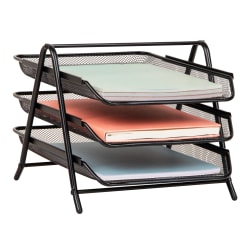 Mind Reader 3-Tier Paper Tray Desktop Organizer File Storage, 10"H x 13-3/4"W x 11-3/4"D, Silver