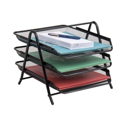 Mind Reader 3-Tier Steel Mesh Paper Tray Desk Organizer, Black
