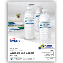 Avery® Durable Waterproof Wraparound Labels With Sure Feed® Technology, 22845, Rectangle, 1 1/4" x 9 3/4", White, Pack Of 40 Labels