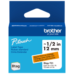 Brother P-touch Btag Label Tape, BTAGT31, 0.47 in by 13.1 ft, Black on Orange