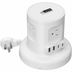 Uncaged Ergonomics Retractable Power Strip, USB-C Fast Charging, 6' Cord, 1625 W, White